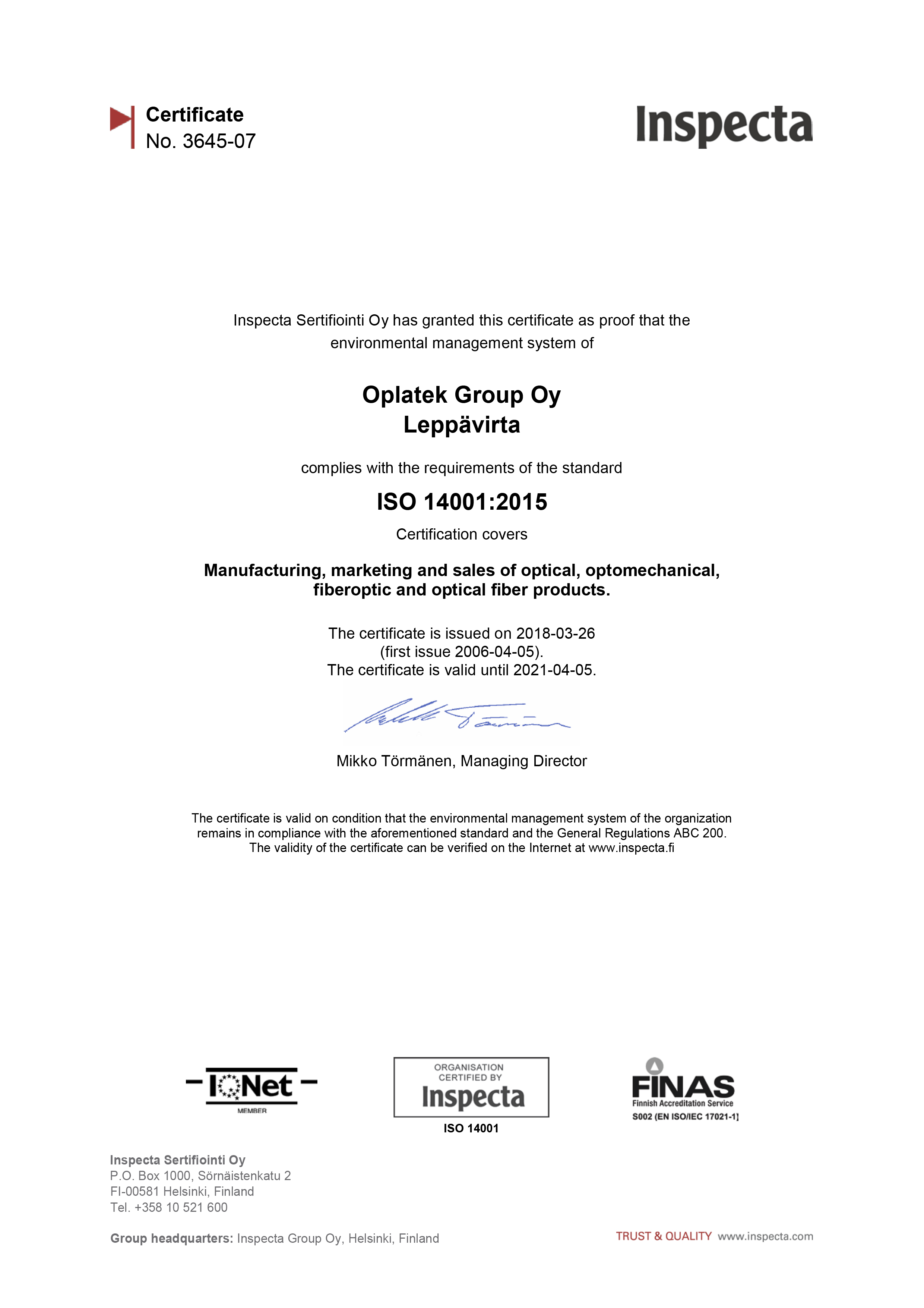 Oplatek Group Oy has appointed new Environmental Coordinator and Quality Manager